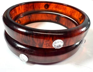 Vintage Bracelet Bangle Lot Bakelite Brown Tortoiseshell Translucent Studded - Picture 1 of 7