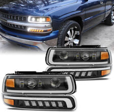 For 99-02 Chevy Silverado 1500 2500 HD 3500 LED DRL Headlight+Bumper Signal Lamp