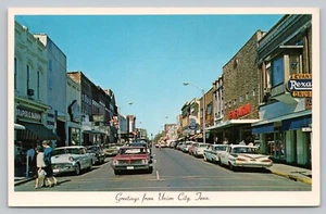 Union City TN Obion County Business Section Action Stores Signs Cars Postcard M7 - Picture 1 of 2