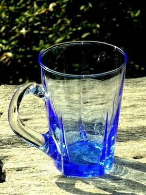 Taza de cerveza Showa retro Deadstock azul vintage japonesa de vidrio coleccionable Foto 1 de 4