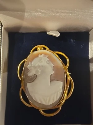 Vintage Antique Goldtone Pinchbeck Carved Shell Cameo Brooch Foto 1 de 4