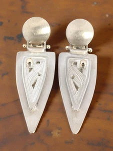 DE MARCAY STERLING SILVER 14K YELLOW GOLD ELONGATED BRUSHED DROP EARRINGS #7939 - Picture 1 of 4