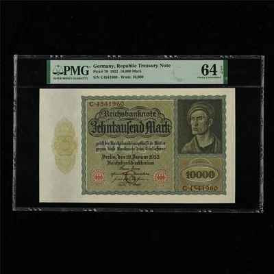 1922 Germany Republic Treasury Note 10000 Mark Pick#70 PMG 64 EPQ Choice UNC - Image 1 of 4