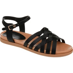 Journee Collection Womens Kimmie Black Flat Sandals 8 Medium (B,M) BHFO 9579 - Picture 1 of 3