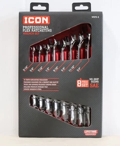 Juego de llaves de trinquete de cabeza flexible profesional ICON WRFS-8 8 piezas SAE 56428 ¡NUEVO! - Imagen 1 de 2