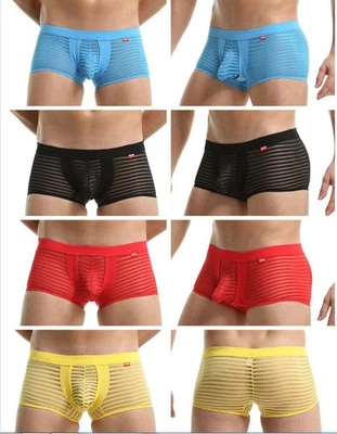 Men's Panties Ice Silk Sexy Underwear Men's Shorts With Lace Low-rise U Pouch D - Image 1 of 4