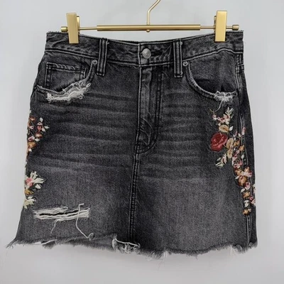 Falda Abercrombie & Fitch Mujer 27 Negra Denim Bordada Floral Grunge Fairy Foto 1 de 4