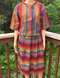 De Colección Años 60 100% Lana Azteca Falda Traje Mujer 12 30w Koret Of California Tejido Color - Imagen 1 de 15