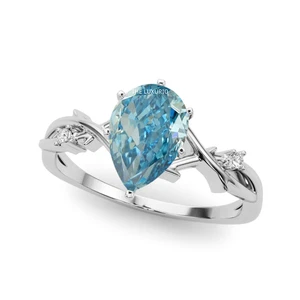Elegante anillo de diamantes azules intensos talla pera 1,12 quilates IGI cultivado en laboratorio oro blanco de 14 quilates - Imagen 1 de 9