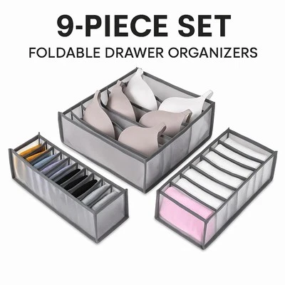 Keep Your Drawers Neat & Organized With This 9-pcs Foldable Fabric Organizer Set - Image 1 of 4