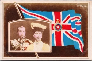Tarjeta postal "India"/Bandera del virrey c1910 Inglaterra REY GEORGE V Reina María - Imagen 1 de 2