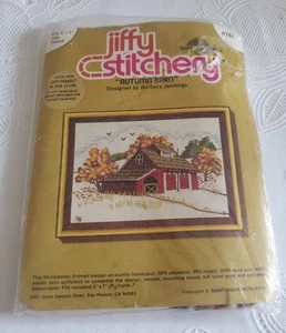 Sunset Designs Vtg Jiffy Stitchery Autumn Barn Crewel Embroidery Kit 782 Sealed - Picture 1 of 2