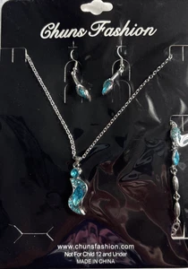 Damen Halskette Ohrhänger Armband Geschenkset Hellblau Swarovski Kristall - Bild 1 von 8