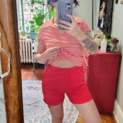 Pantalones Cortos Rojos Vintage Años 60 Talla Mediana Perma Prest Pliegue Frontal Elastizados Informales Cortos Foto 1 de 4