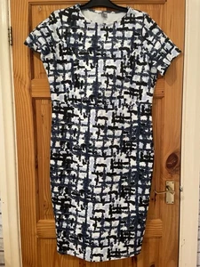 ASOS SHORT SLEEVE STRETCH BLUE WHITE STRAIGHT MIDI DRESS UK 20 - Picture 1 of 10