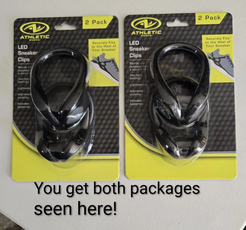 2 Athletic Works LED Lightweight Light up Sneaker Shoe Safety Clips Running Jog