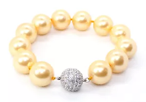 Golden color Mother-of-Pearl Bracelet 16mm Rd Diam Sim Magnetic Clasp S/S New! - Picture 1 of 3