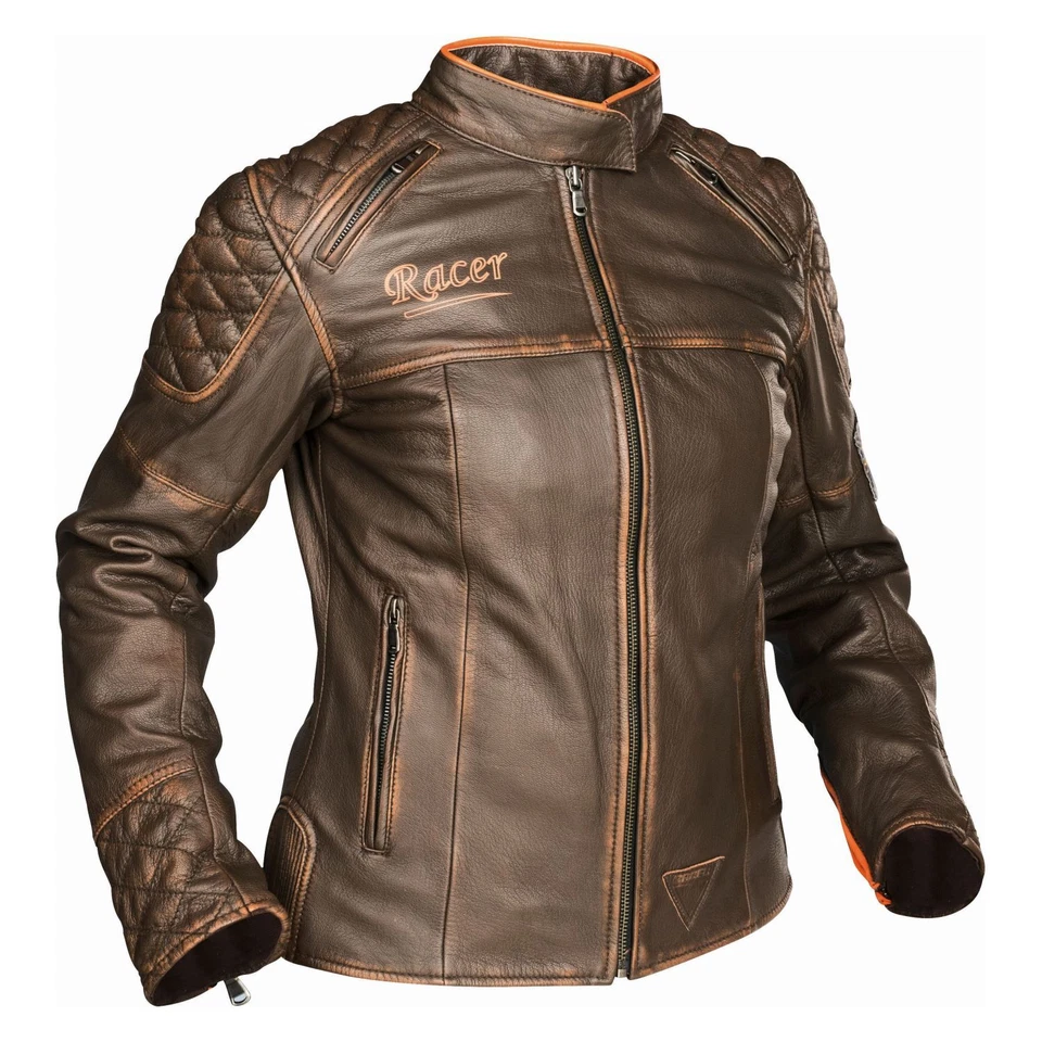 Racer SCRAMBLER Damen Vintage Motorradjacke Leder - braun - Bild 1 von 1