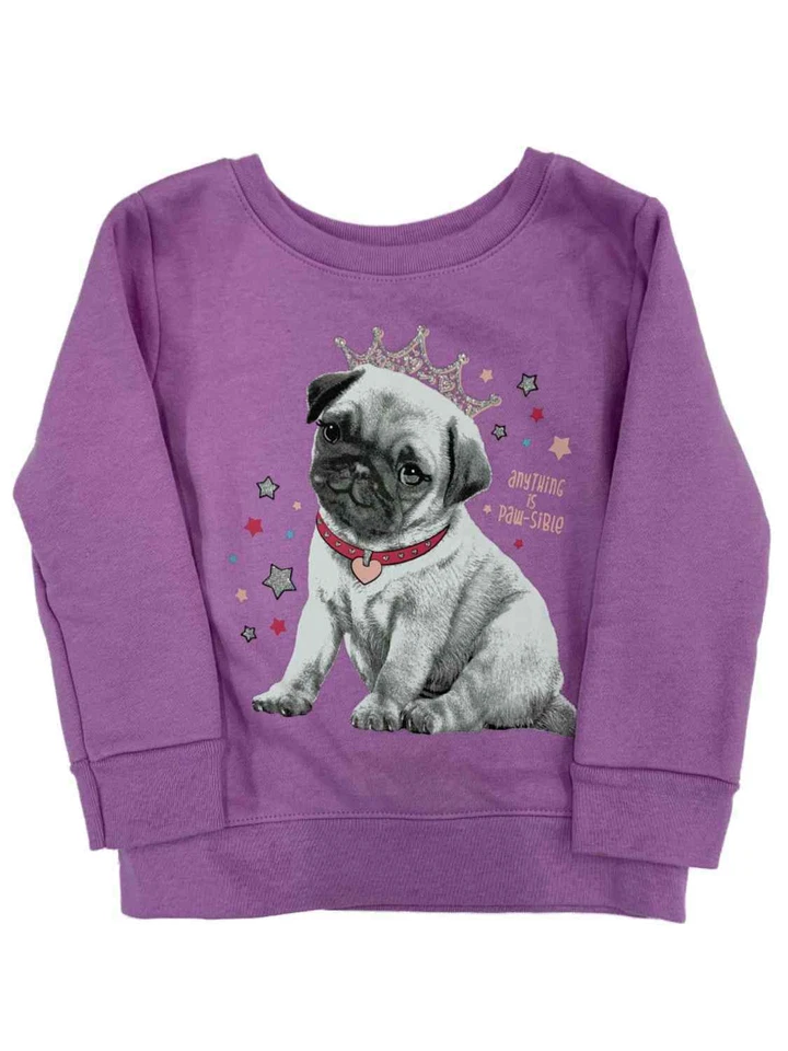 Infant & Toddler Girls Purple Princess Pup Fleece Sweatshirt Top Baby Shirt - Image 1 of 1