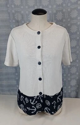 Blusa Adolfo Mujer Pequeña Patrón Ancla Abotonada Manga Corta Suéter De Colección Foto 1 de 4