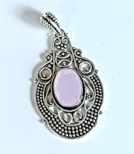 Colgante Vintage Oxidado Cuarzo Rosa Natural Piedras Preciosas Chapado en Plata 925 - Imagen 1 de 2