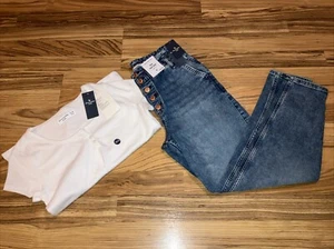 Girls Abercrombie Size 13/14 GrLong High Rise Mini Mom Jeans & Tshirt - Picture 1 of 7