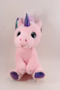 Peluche unicorno rosa Hug Fun 9" viola criniera viola blu corno iridescente orecchie piedi - Foto 1 di 7