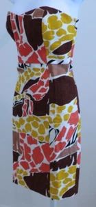 TIBI Marfil Marfil Naranja Oro Lino Estampado Vestido sin tirantes Sz 6 - Imagen 1 de 7