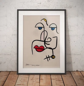 ORIGINAL ACRYLIC PAINTING signed abstract A3 portrait urban mid century art - Picture 1 of 8
