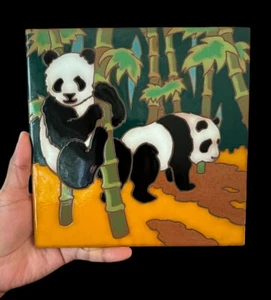 1984 Arius Santa Fe Art Tile PANDAS  #4503 8”x8” Italy Tile Trivet RARE - Picture 1 of 7