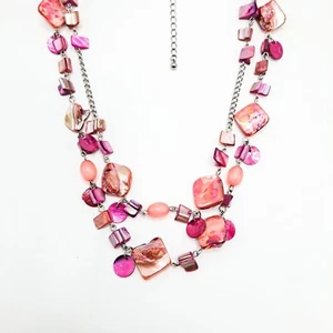 Collar Madreperla Abulón Concha Rosa Coral Fucsia Grueso Boho Capa 20" - Imagen 1 de 8