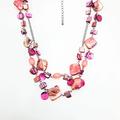 Collar Madreperla Abulón Concha Rosa Coral Fucsia Grueso Boho Capa 20" Foto 1 de 4
