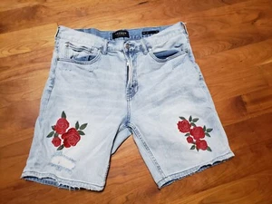 Men's 34 Slim Pacsun Denim Embroidered Rose Shorts - Picture 1 of 13