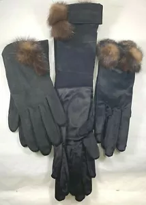 VINTAGE COTTON STRETCH GLOVES WITH FUR ACCENTS SIZE 6 - Picture 1 of 10