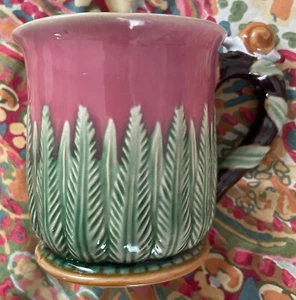 VTG Wanjiang CBK LTD Nouveau Majolica COFFEE MUG Snail Ferns 12oz Ceramic Boho - Picture 1 of 9