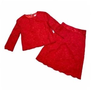 Kate Spade New York rot Spitze zweiteilig Gold Reißverschluss Rock & Bluse Set Größe 0 - Bild 1 von 6