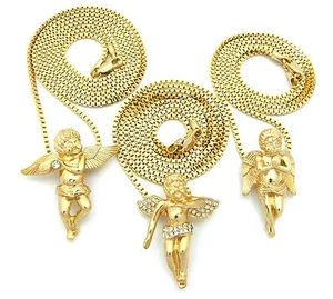 3 Baby ANGEL Set Pendant w/2mm 24", 30", 36" Box Chain Necklace Set FRC502 - Picture 1 of 8