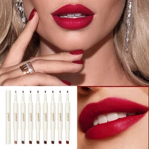 8Colors Waterproof Dual Pencil Lipstick Pen Matte Lip Liner Long Lasting Makeup - Picture 1 of 20