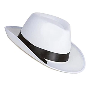 White Gangster Hat Al Capone Trilby Fedora Smooth Criminal Michael Jackson - Picture 1 of 2