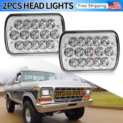 Par de faros LED de haz alto/bajo cromados DOT para Ford F-150 F-250 F-350 7X6"" 5X7"" Foto 1 de 4