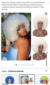 Kaylss 16” Short Afro Kinky Curly Hair Platinum Wigs For Black Women Color White - Picture 1 of 2