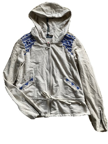 OFF WHITE Felpa con cappuccio da donna Lilka taglia S crema cravatta vita aztez design cerniera intera 15