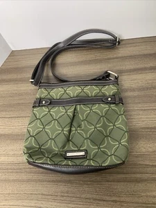 Nine West Purse Geometric Canvas Bag Olive Green And Brown Shoulder Bag - Picture 1 of 9