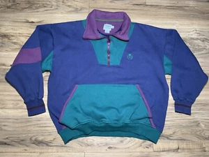 VTG 90s Chaps Ralph Lauren CRL Color Block 1/4 Zip Rugby Pullover Medium - Picture 1 of 5