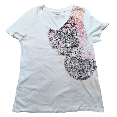 Camiseta Sonoma Azteca Rosa Remolino Mujer Blanca Pequeña Dulce Paisley Camiseta de Todos los Días Foto 1 de 4