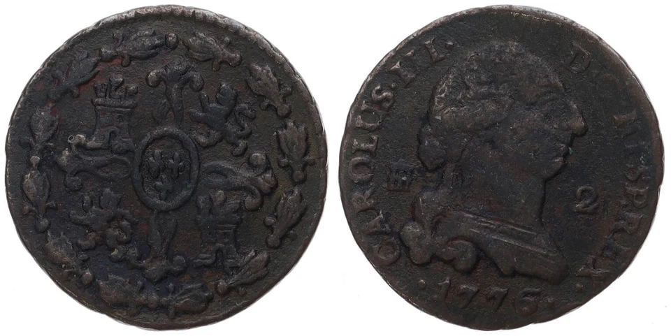 Spain - Spain Catalonia 2 Maravedis 1776 - Copper, 2.45g, Ø 20mm Km#406 - Image 1 of 1