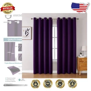 Elegant 108 Inch Royal Purple Blackout Curtains - Thermal Insulated and Stylish - Picture 1 of 9