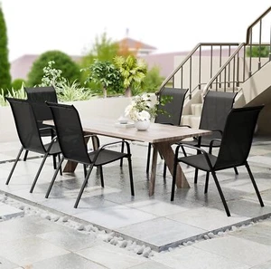6 Pieces Garden Chairs Stackable Balcony Chairs Garden Chair High-Backed Steel Frame - Picture 1 of 32