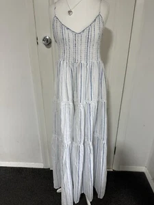PER UNA PURE COTTON Strappy Tiered Shirred Maxi Dress Size 14 BNWT - Picture 1 of 10