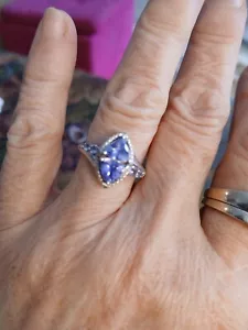 QVC TANSANIT Double Trillion Cut Ring DIA. ACCENTS GR. 6,75 tolle Farbe! - Bild 1 von 3